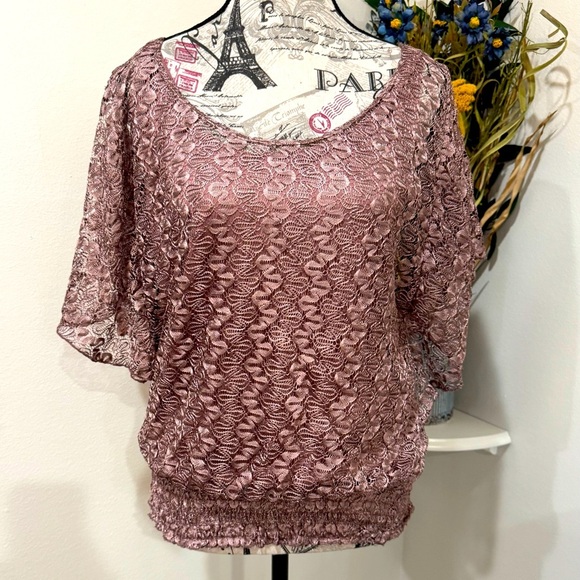 Lavish Brownish Pink Dolman Sleeve Laced lined Embellished Blouse size Medium - Picture 1 of 6